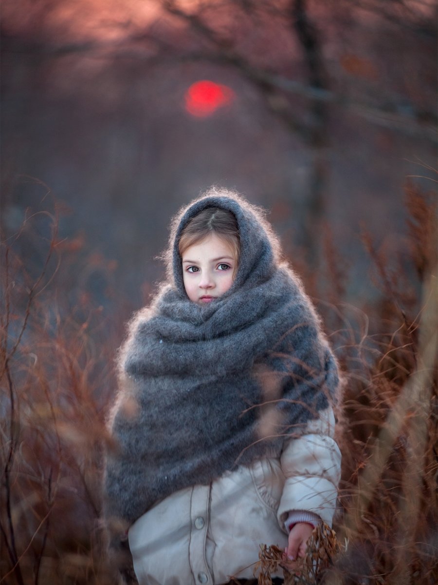 портрет, зима, ребенок, закат, Анастасия Кушнырь