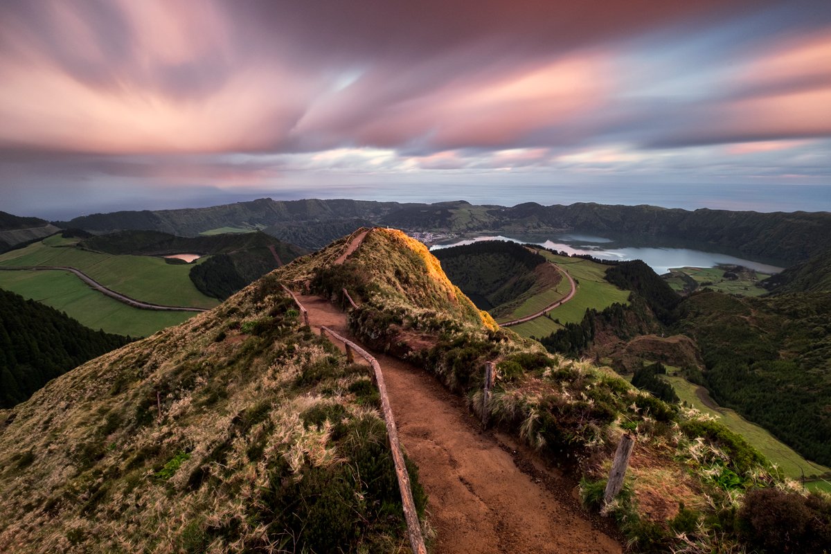 acores, landscape, sunset, portugal, high, view, volcano, island, mountain,, Kobran