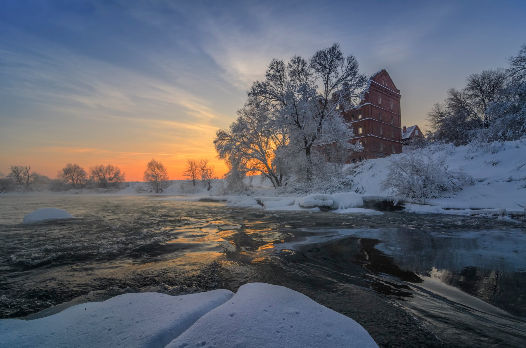 зима рассвет мороз иней река пейзаж природа, Виталий Левыкин