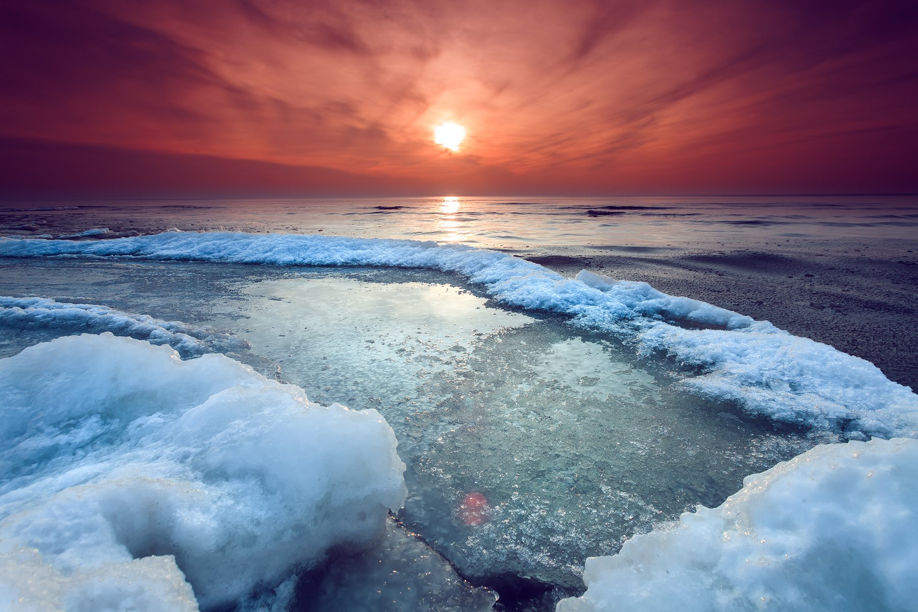seascape, winter, ice, sunset, baltic sea, Руслан Болгов (Axe)