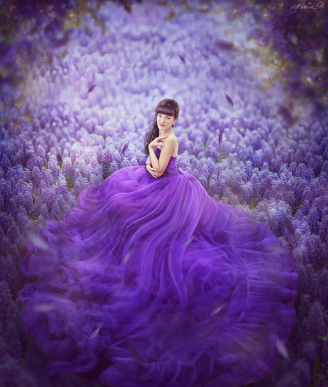 волшебство, фиолетовый, фиолетовое платье, фиолетовые цветы, Marina Baccardi