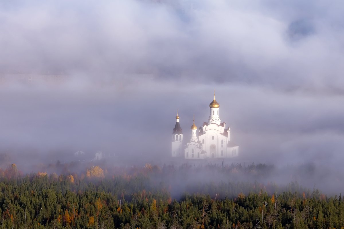 храм,церковь,лес,туман,осень,, Матвеев Игорь