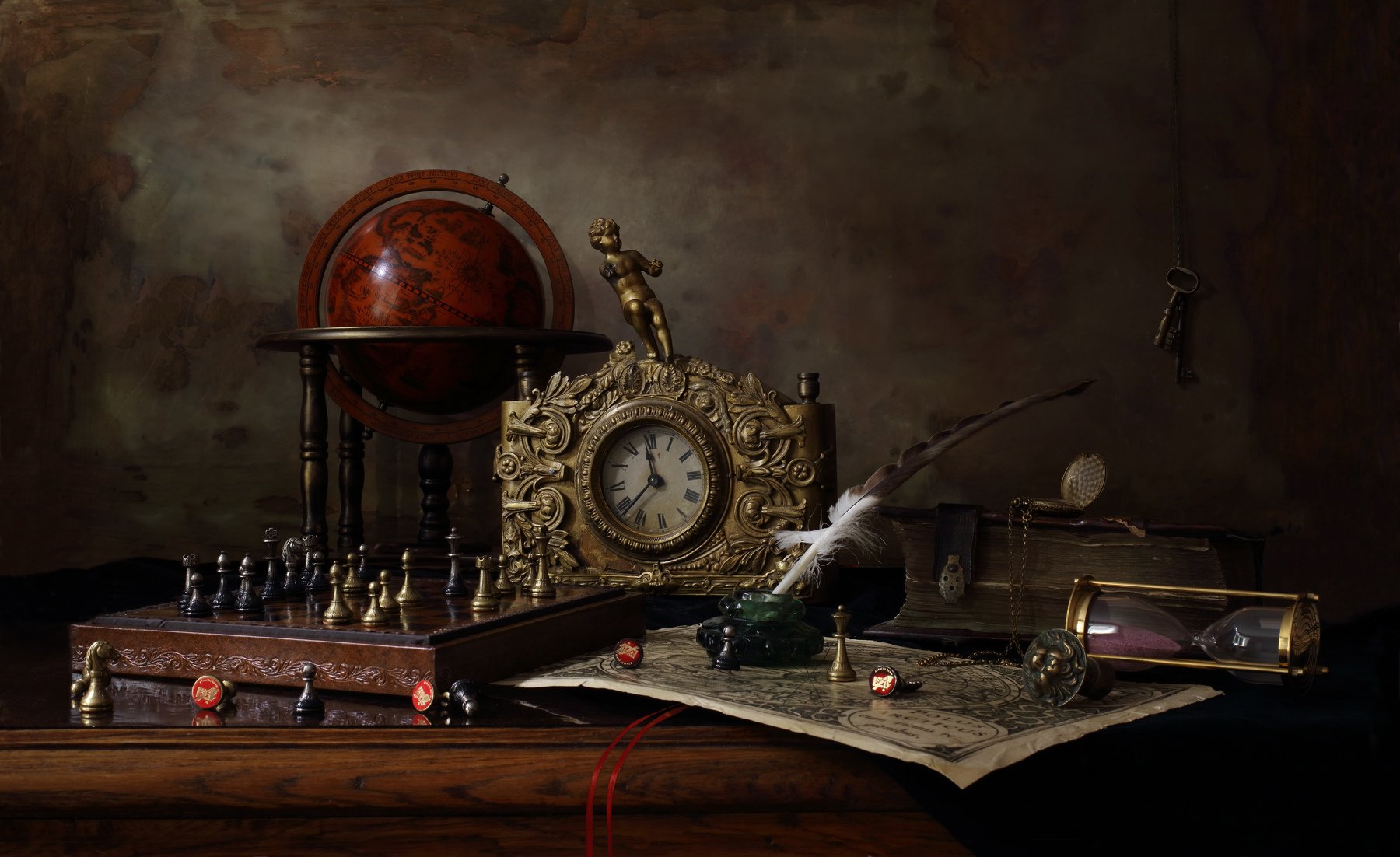 натюрморт, часы, книги, глобус, шахматы, классика, антиквариат, Андрей Морозов