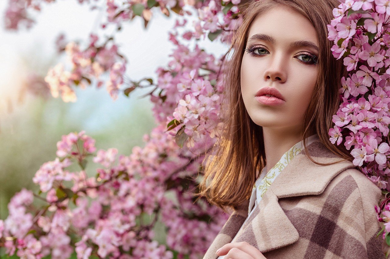 яблоневый цвет, цветы, девушка, модель, весна, розовый, улица, парк, Анастасия Косарева