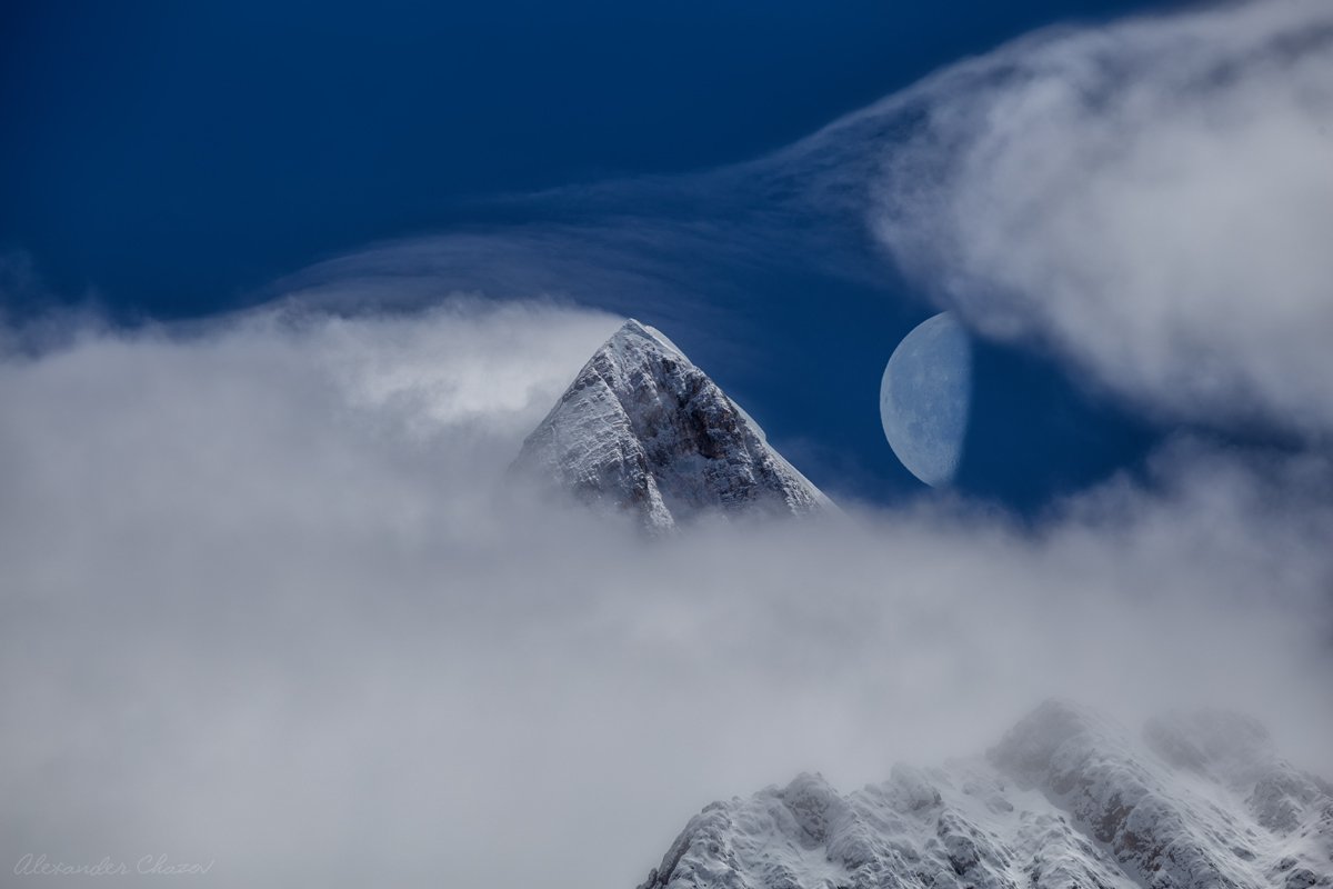горы, облака, луна, тибет, вершина, Александр Чазов