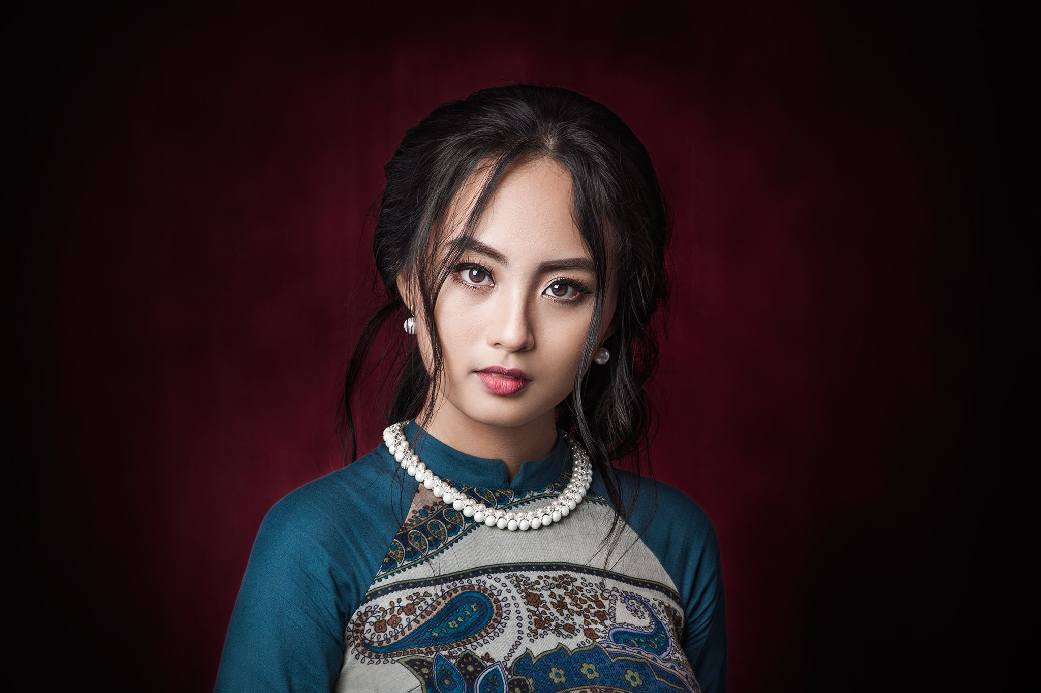 portrait, face, girl, asian, vietnam, vietnamese, eyes, longhair, young, glamour, beauty, model, dress, Hoang Viet Nguyen