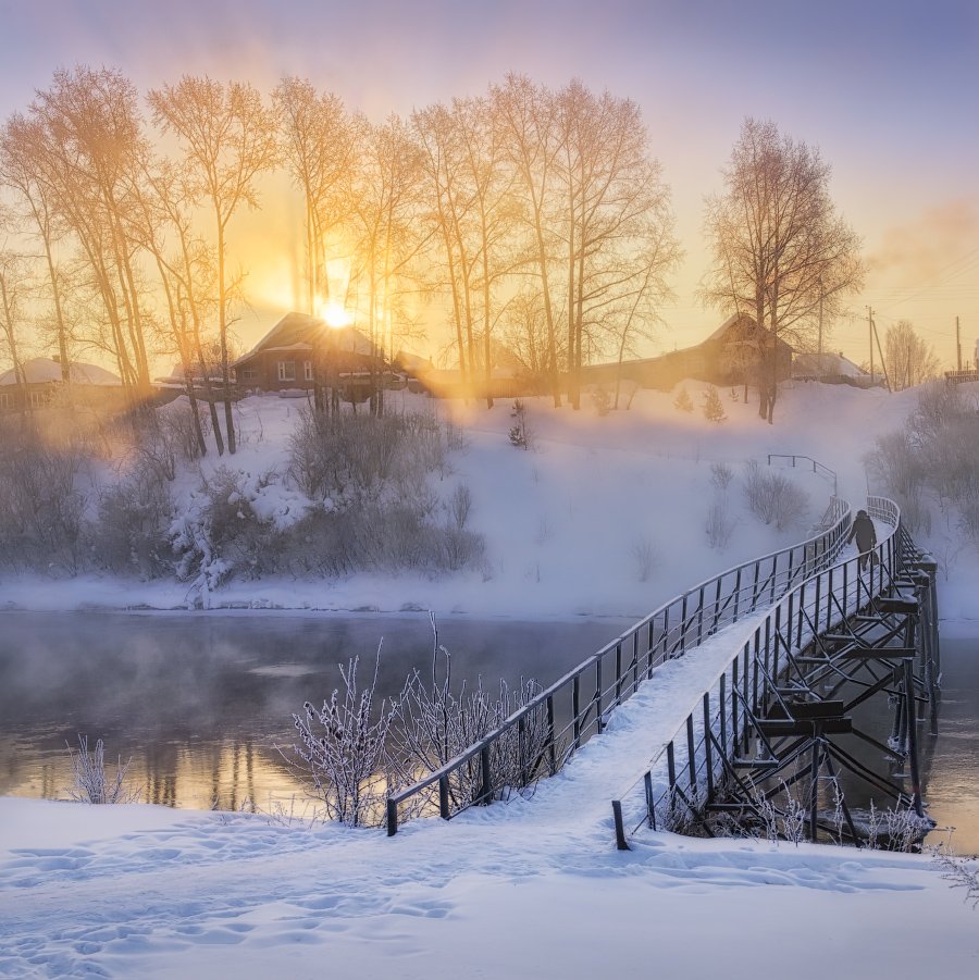 туман, зима, мост, Дмитрий Медянцев