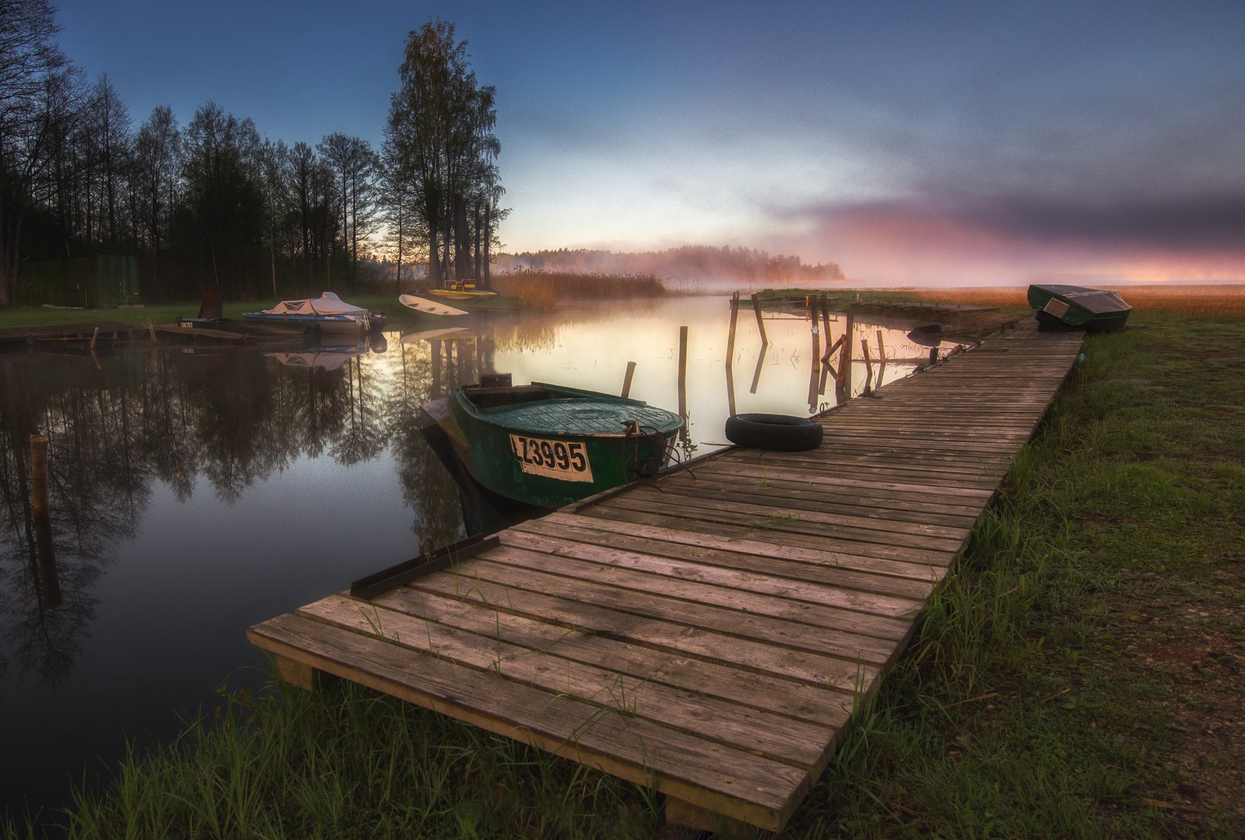 lake,sunrise,lighy,fog,boats,colours,озеро,рассвет,весна,пейзаж, Olegs Bucis