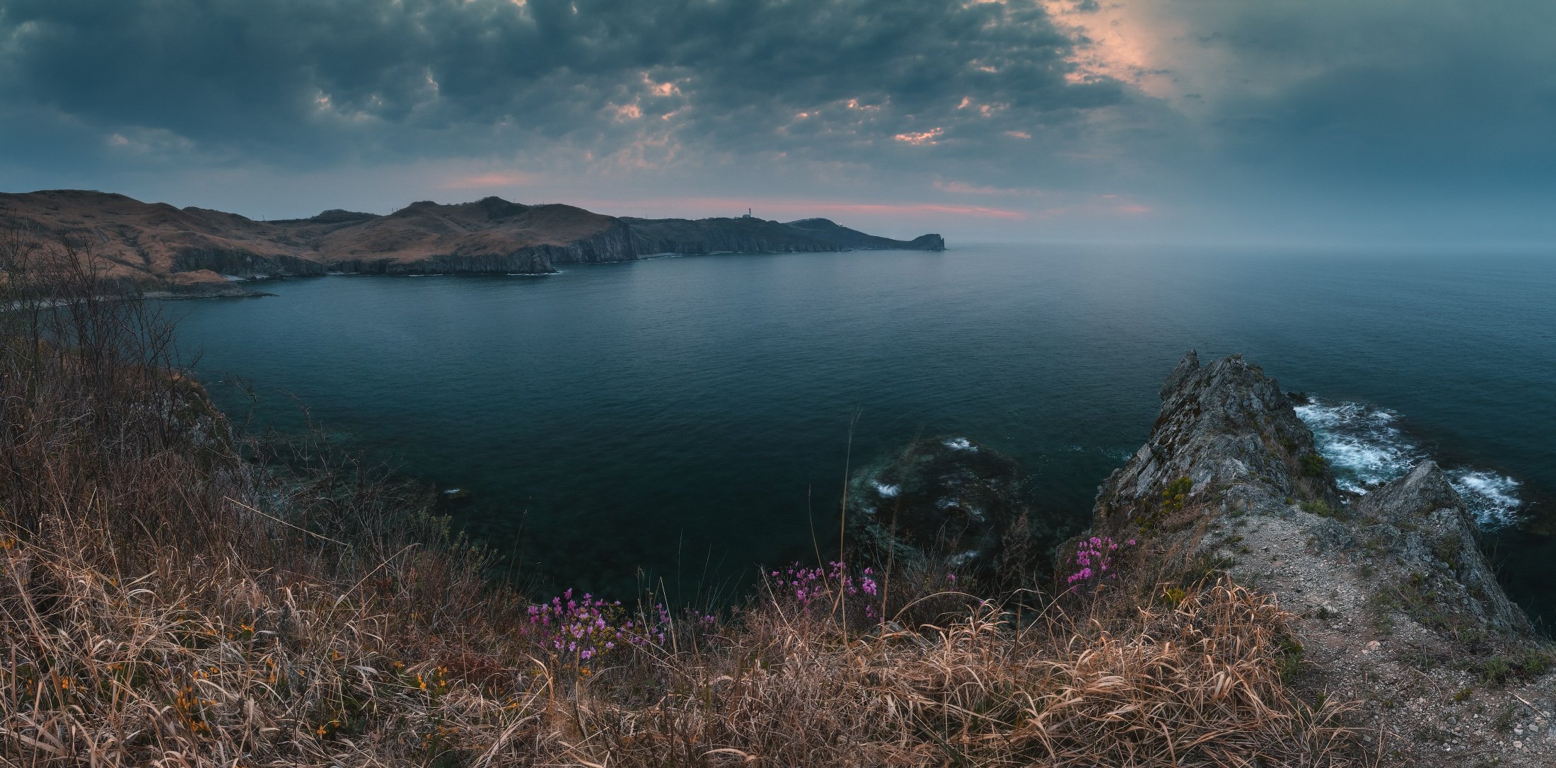 панорама, утро, море, скалы, Андрей Кровлин
