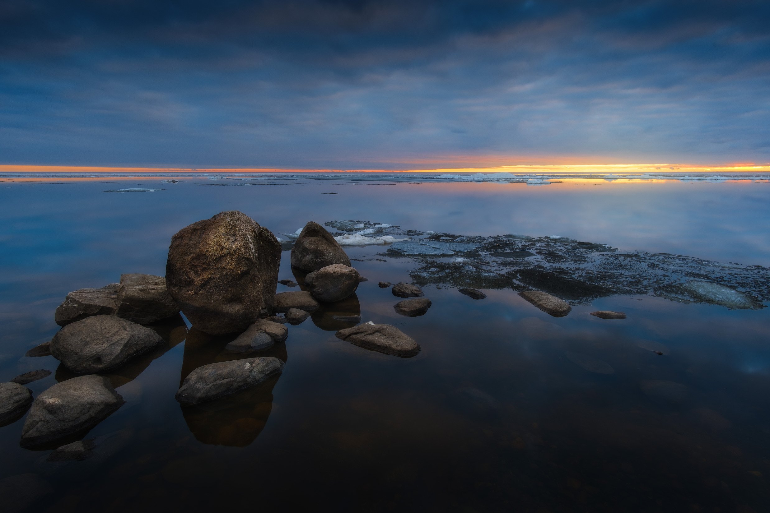 россия, ярославская область, рыбинское водохранилище, ледоход, лед, весна, озеро, закат, пейзаж, природа, Оборотов Алексей