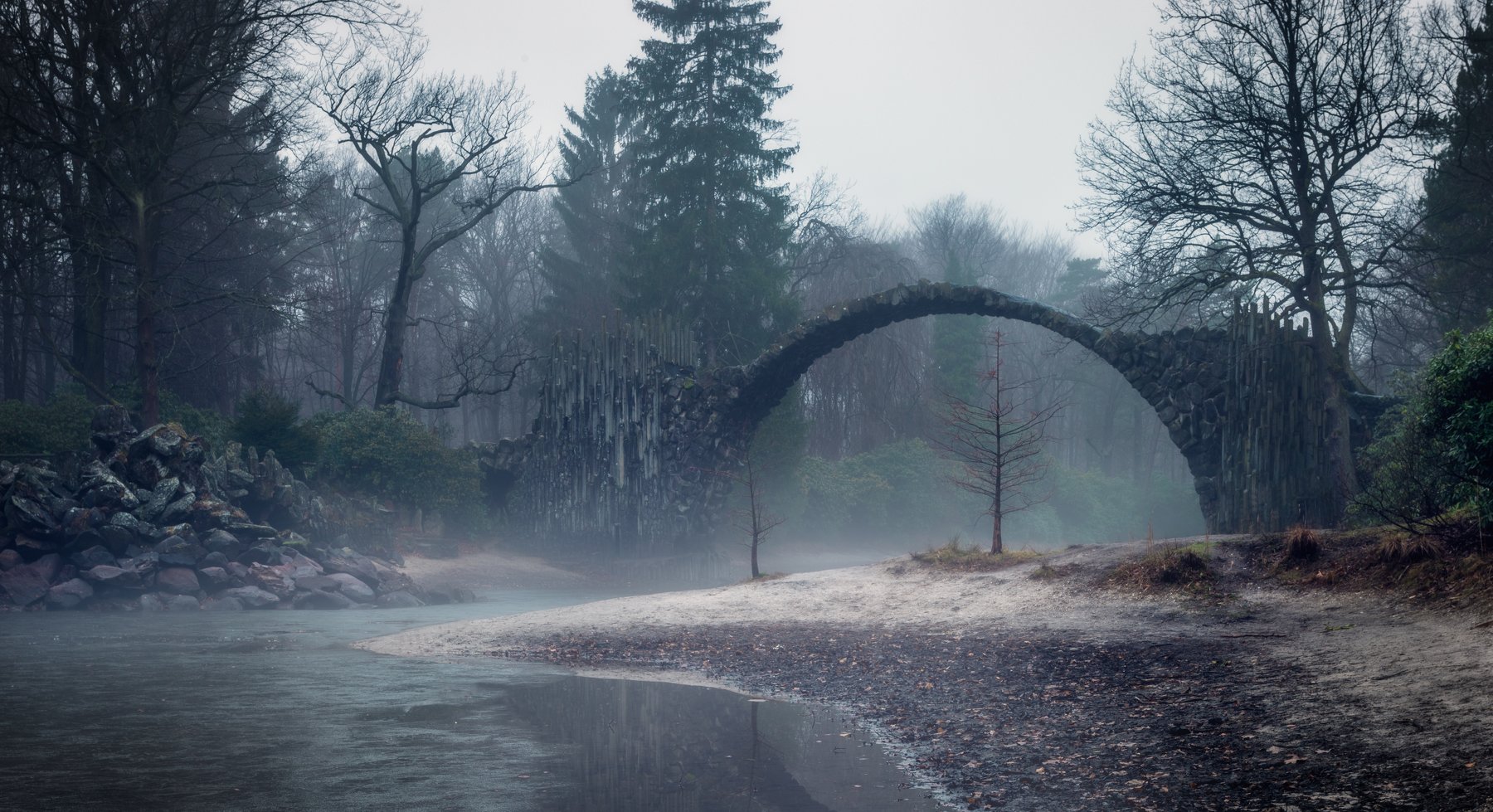 мост, туман, пейзаж, утро, вода, озеро, Ракотц, Германия, Алексей Чумаков