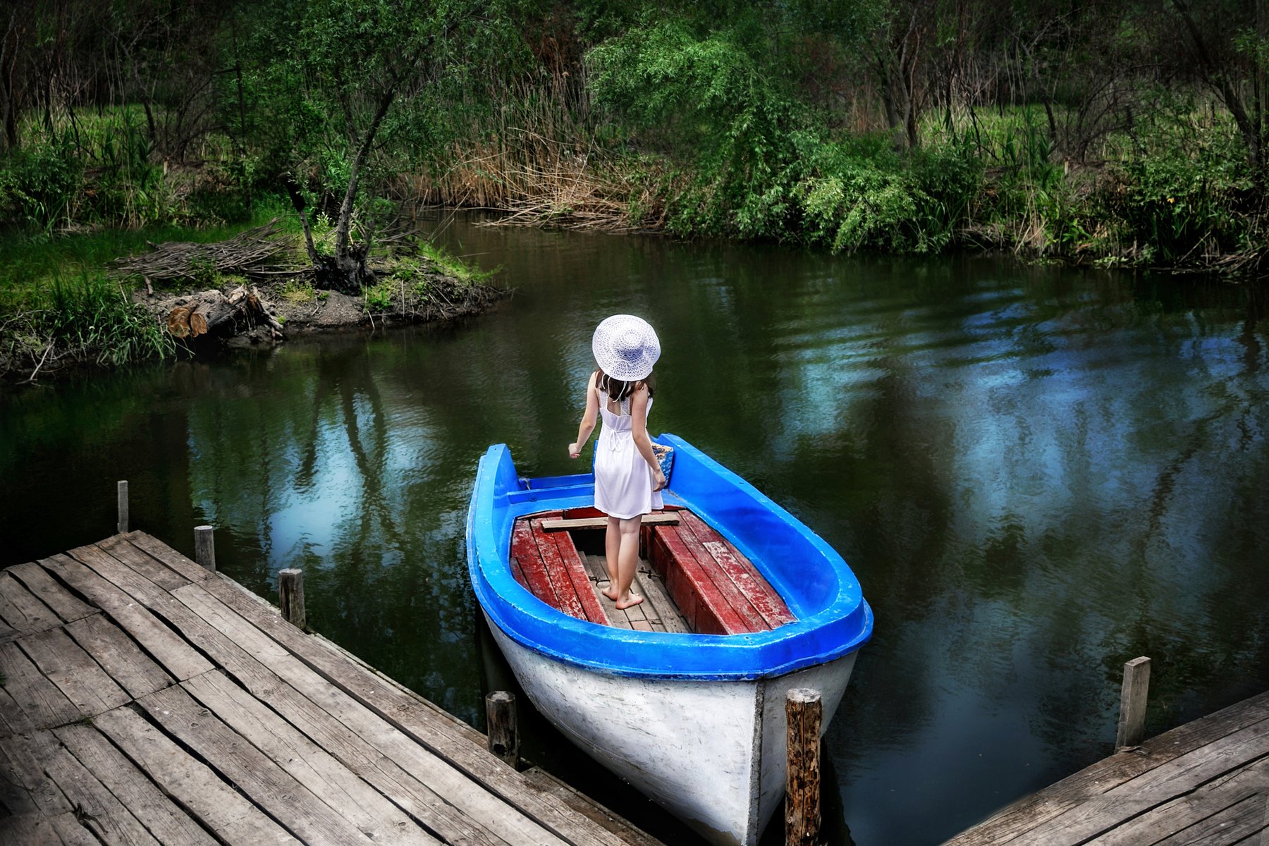 природа, река, лодка, модель, лето, Мария Братан