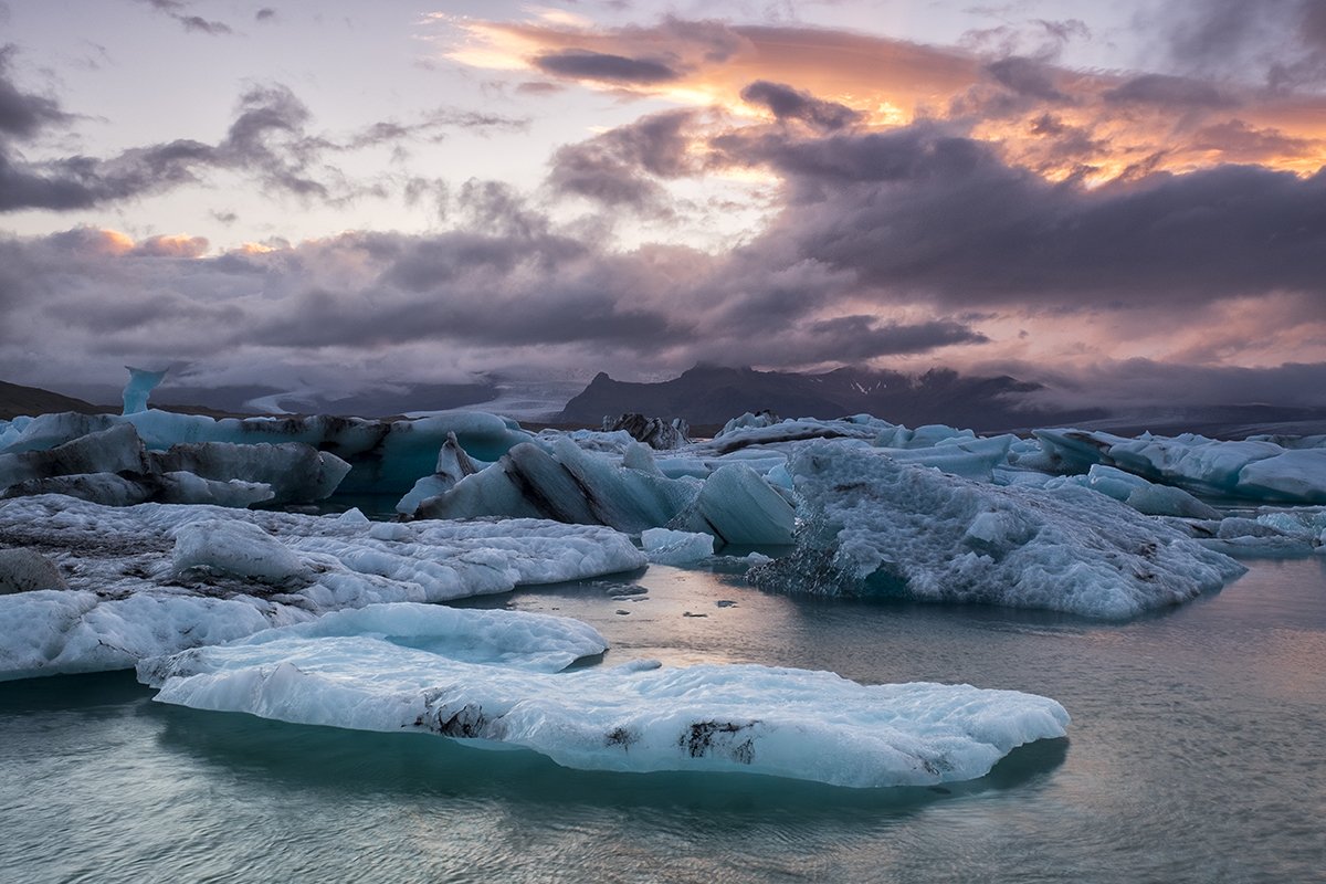 ice,iceland,iceberg,sunset,red,clouds, Kobran
