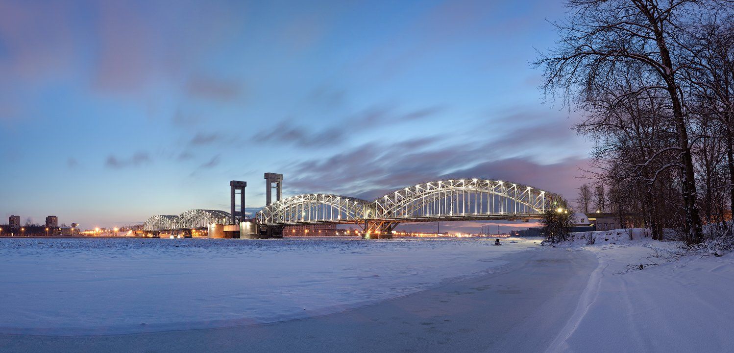 санкт-петербург, нева, зима, утро, рассвет, финляндский, мост, Alex Darkside