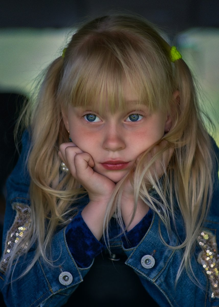 portrait, child, blue-eyed girl, blonde, summer, 2018, Сергей