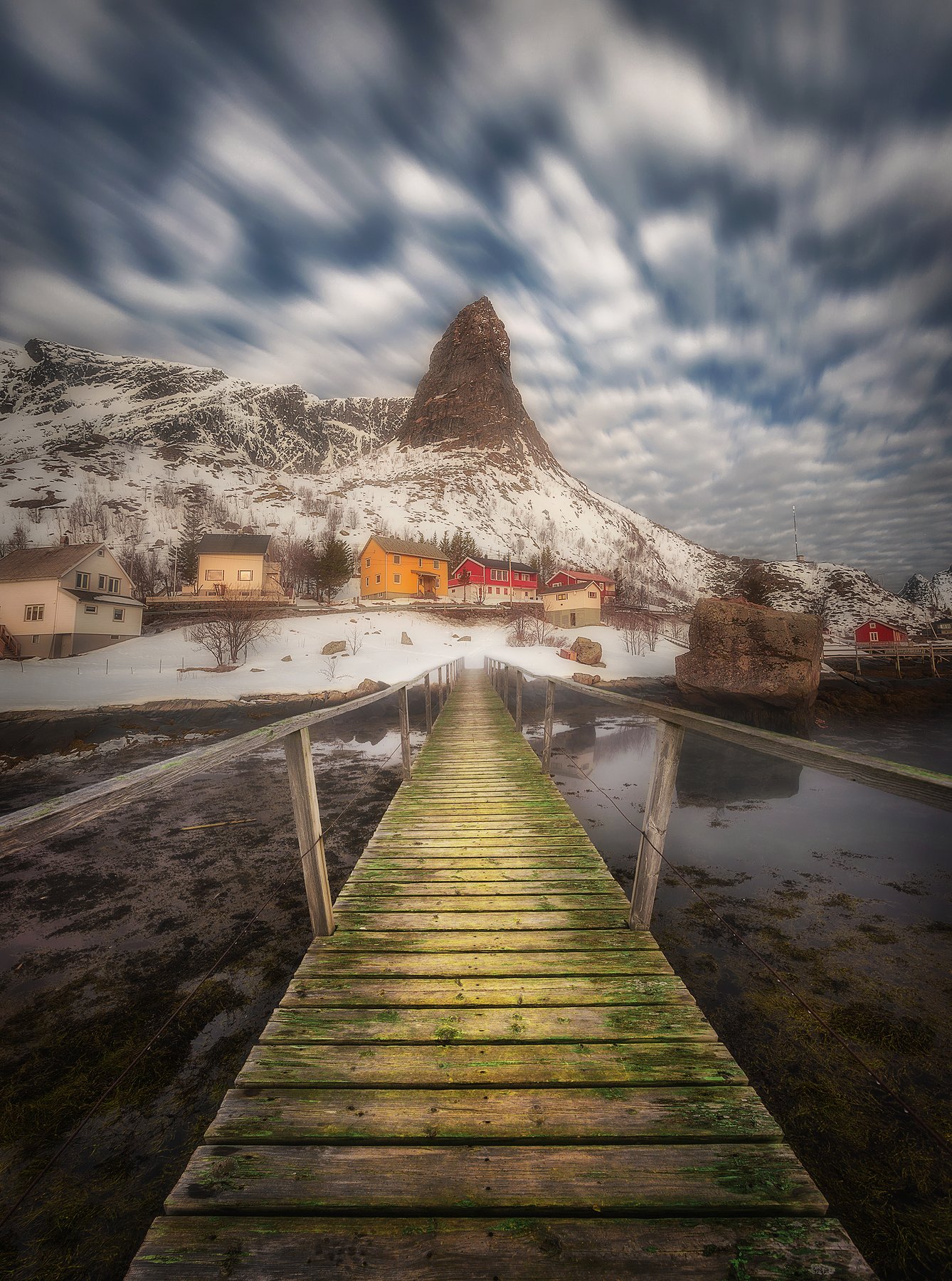 long exposure, clouds, Reine, Lofoten, Norway, fjord, village, bridge, sea, water, mountains,, Patrycja Towarek