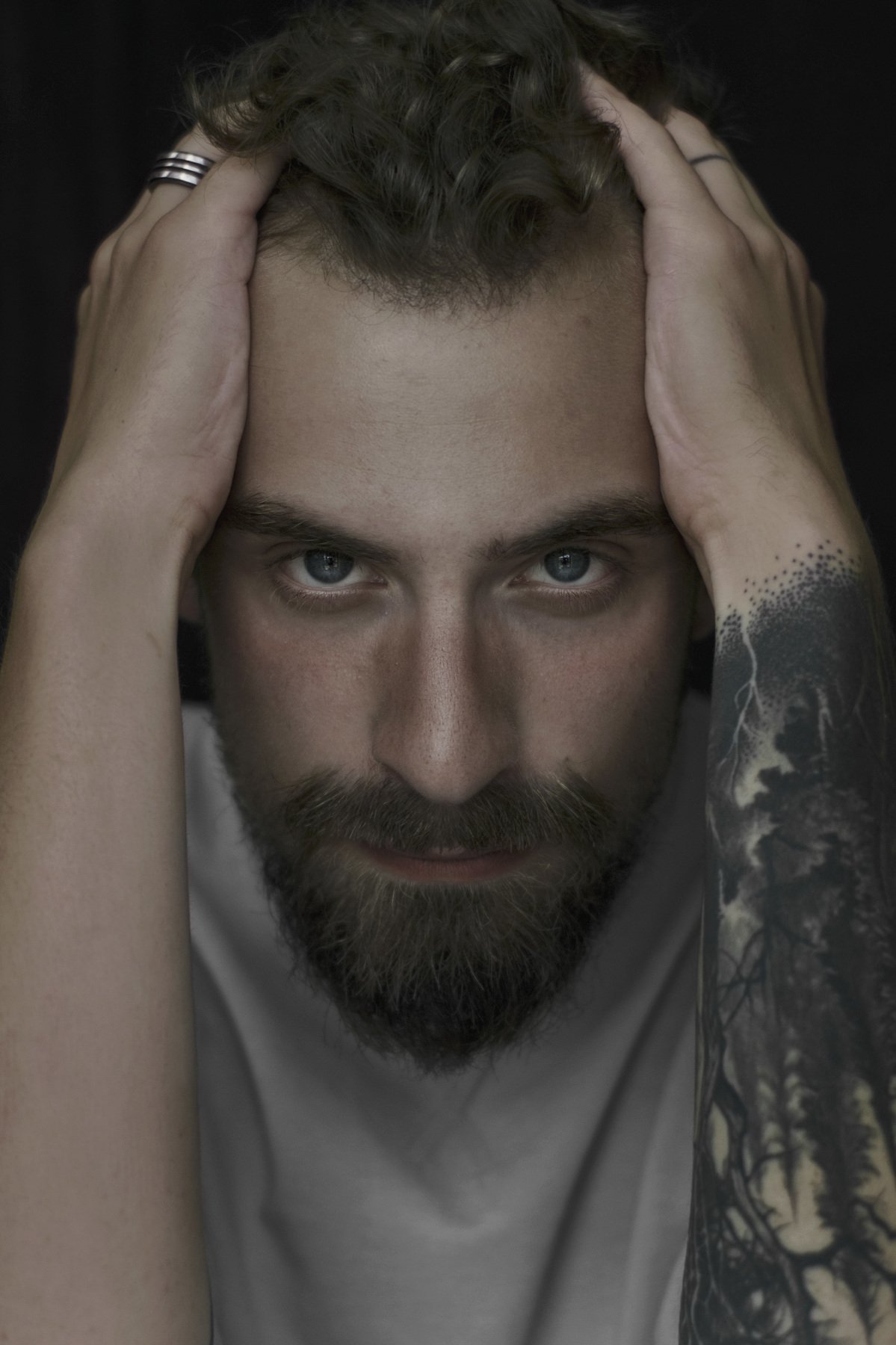 #male #model #tattoo #studio #natural #light #blue #eyes, fineus