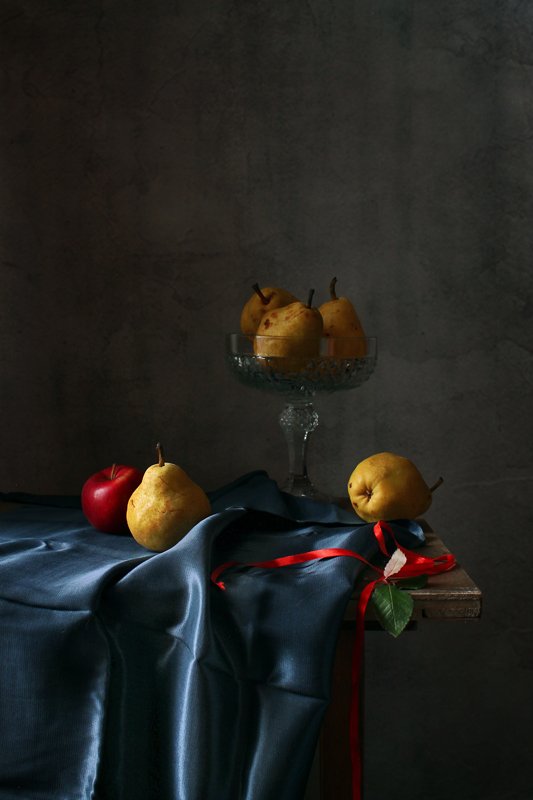 натюрморт, фрукты, груши, яблоки, лента, Курочкина Диана