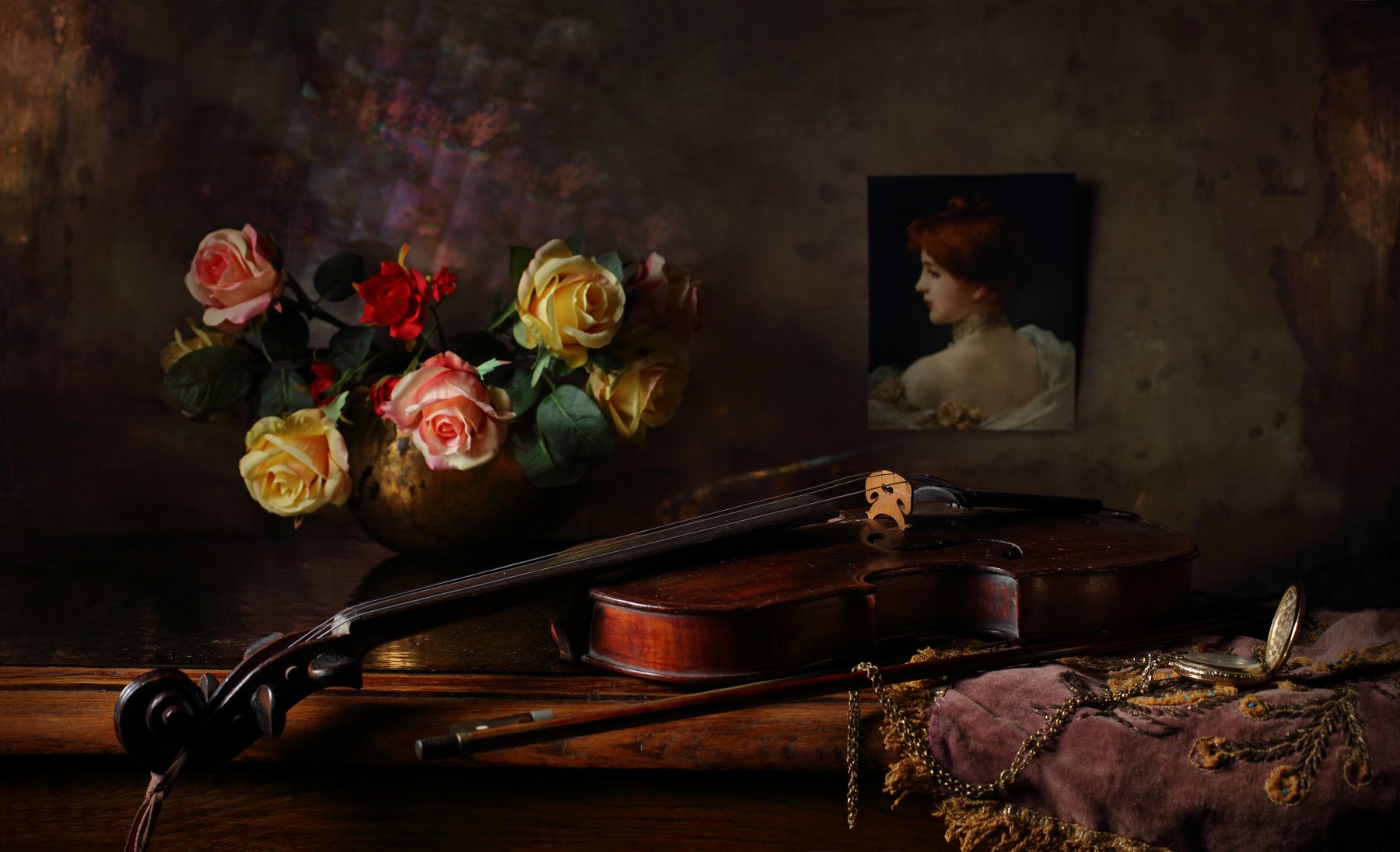 розы, цветы, скрипка, музыка, девушка, портрет, фото, Андрей Морозов