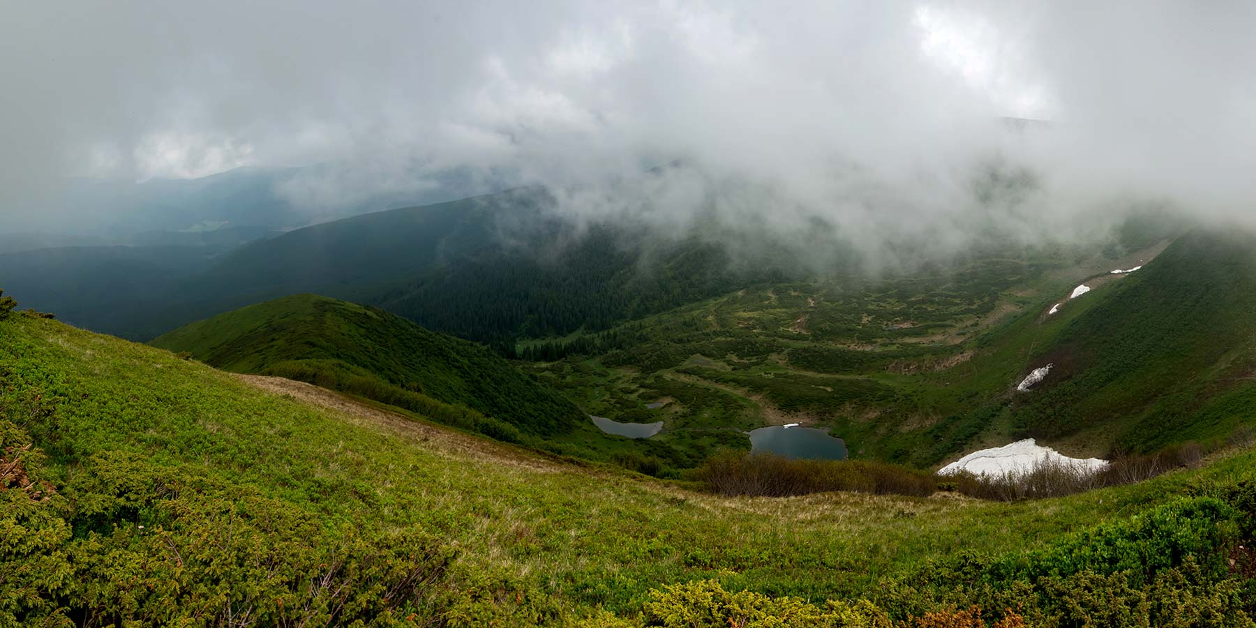 карпаты, горы, облака, небо, дымка, драгобрат, озеро, снег, Анна Иванова