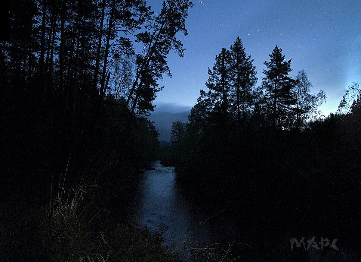 пейзаж ночь лес река иремель башкортостан, Шангареев Марс