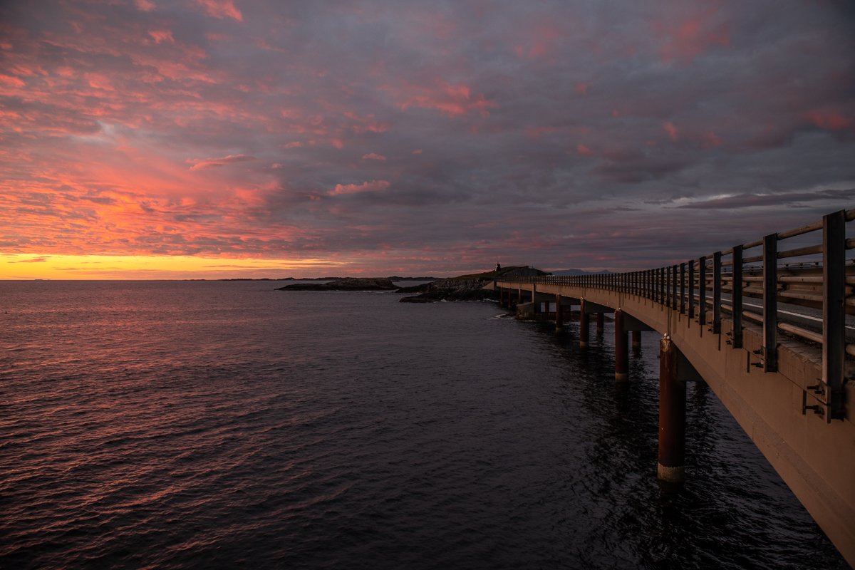 sunset, sundown, color, ocean, bridge, Arnfinn Malmedal