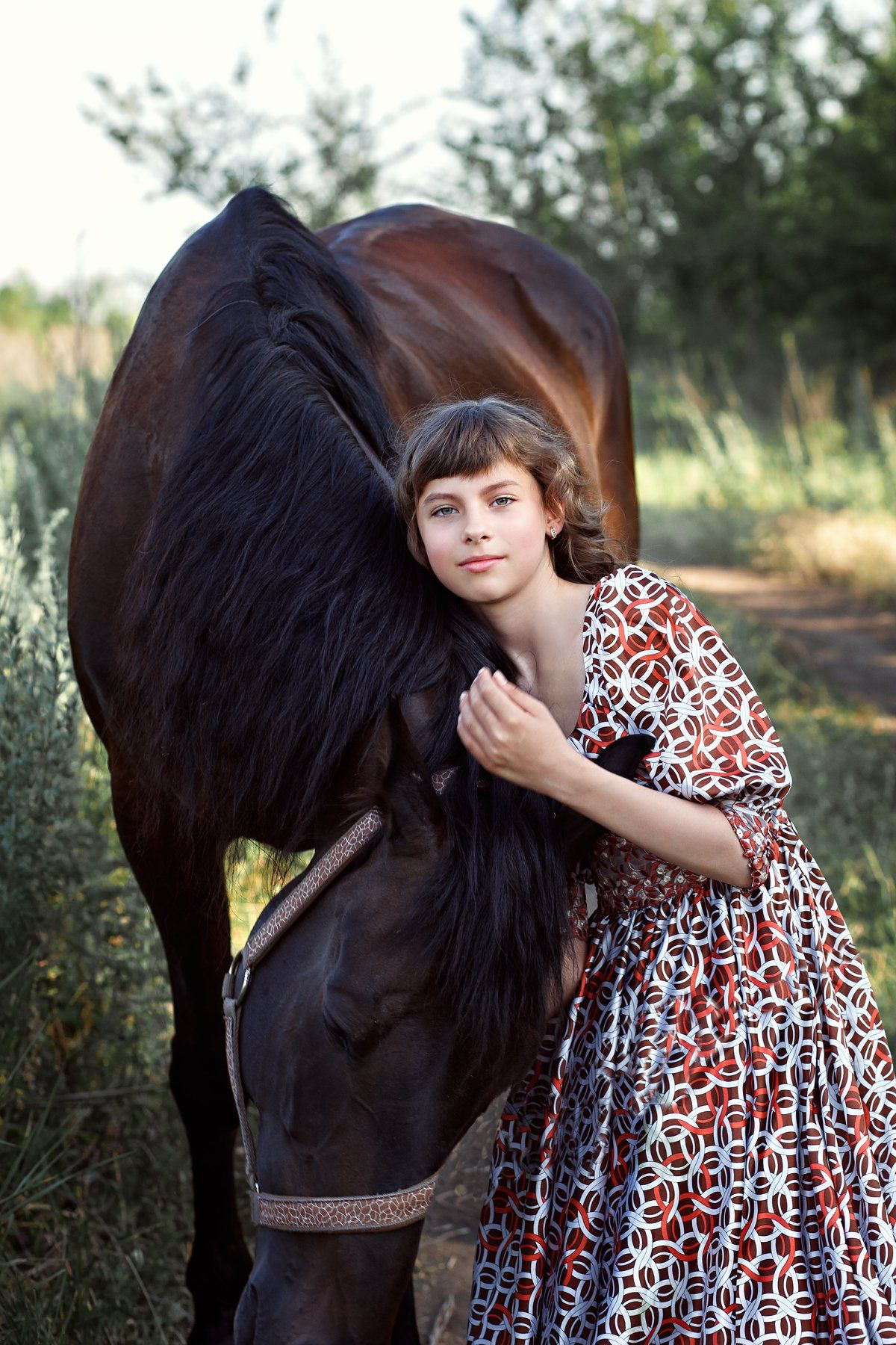 девочка и лошадь, портрет, поле, лето, степь, свобода, домашние животные, красивый конь, Марина Кондратова