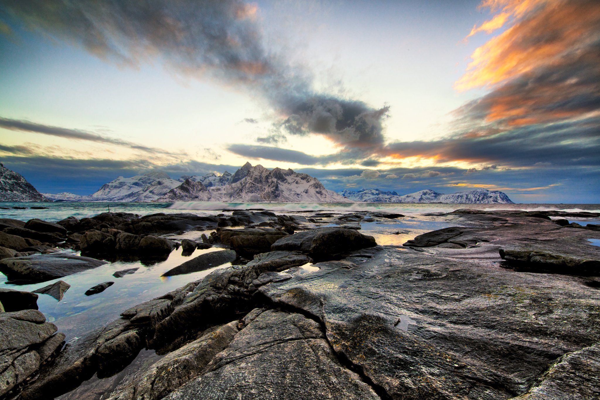 lofoten, winter, sea, rocks, Arnfinn Malmedal