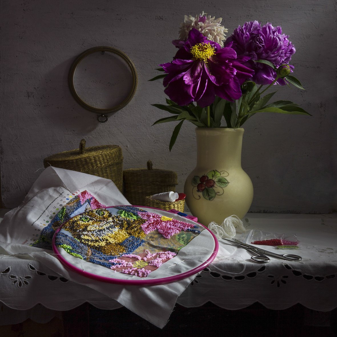 натюрморт,пионы,вышивка,цветы,лето,, Zadorina Svetlana