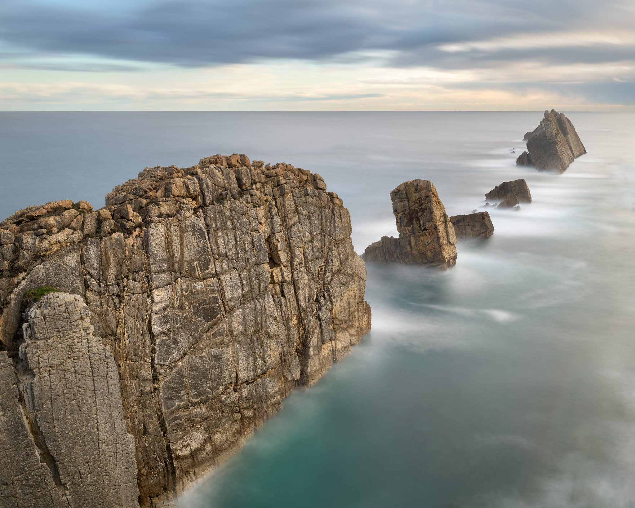 atlantic, beach, blue, cantabria, cantabrian, cliff, clouds, coast, coastline, dawn, dramatic, europe, foam, formation, fracture, geology, island, islet, landmark, landscape, liencres, limestone, magnificent, minimalism, morning, nature, ocean, overcast, , Andrey Omelyanchuk