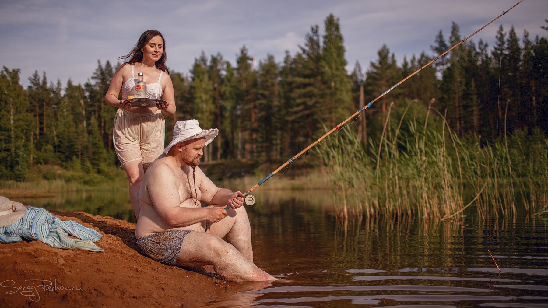 рыбалка, лето, река, девушка, мужик, Сергей Рехов