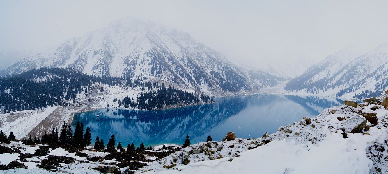 большое, алматинское, озеро, снег, зима, панорама, Ольга Кулакова