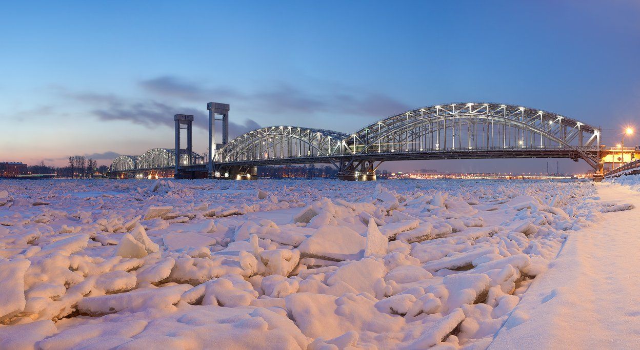 санкт-петербург, финляндский мост, нева, зима, лед, торосы, вечер, Alex Darkside