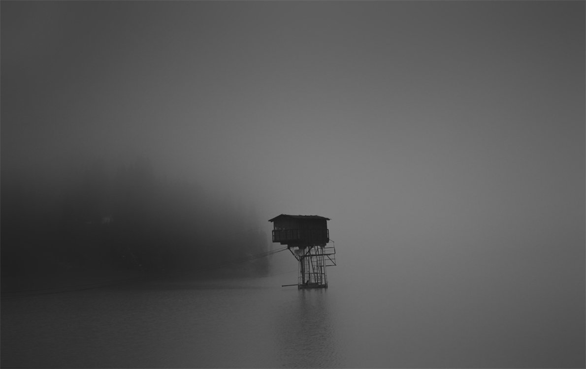 туман,озеро,домик, SkorovS