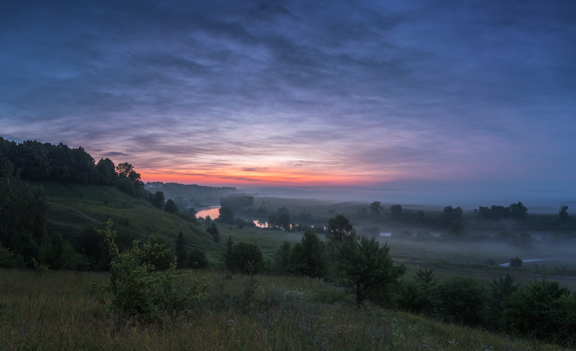 Рассвет, утро, пейзаж, природа,  река, туман, Виталий Левыкин