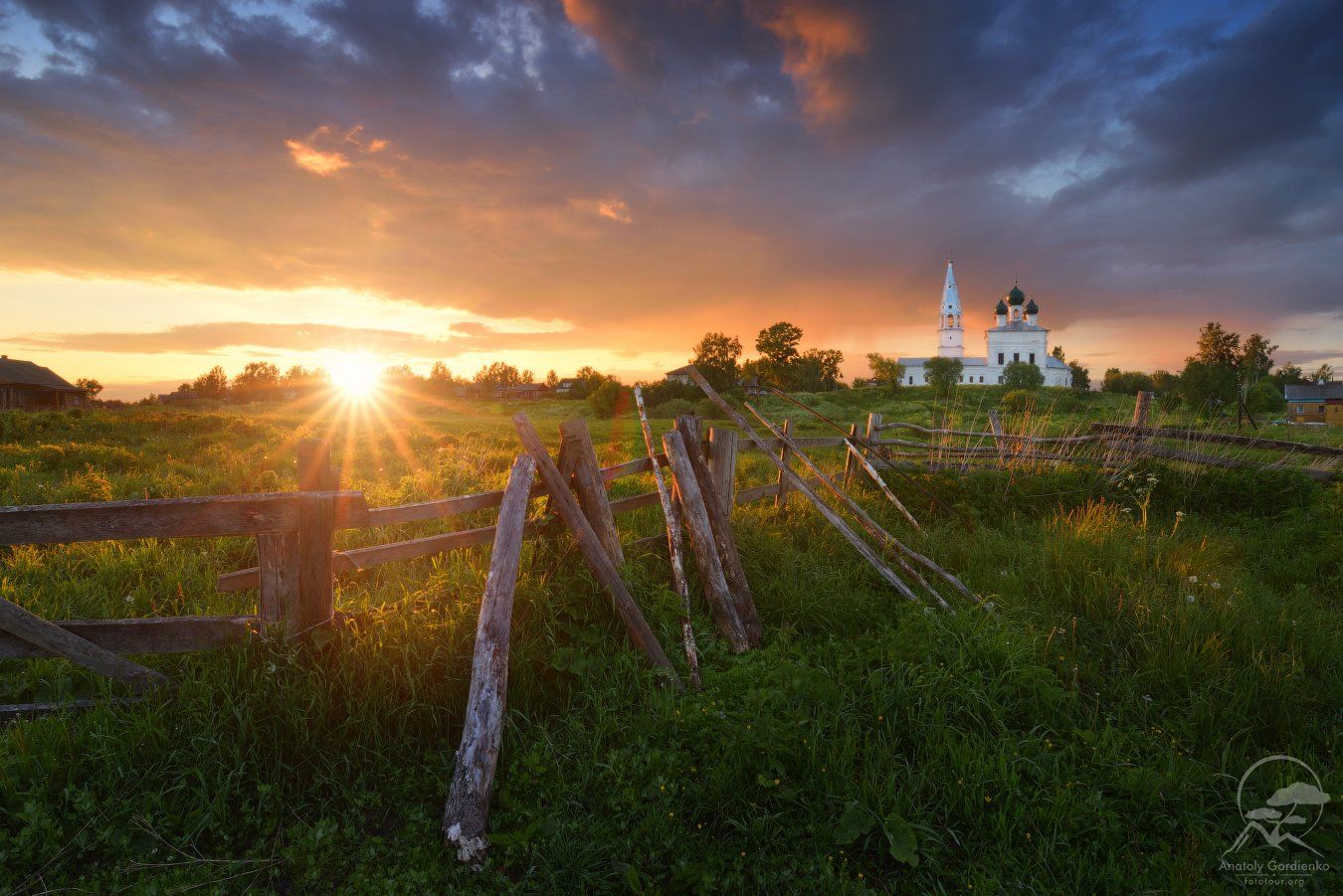 пейзаж, церковь, закат, осенево, Анатолий Гордиенко