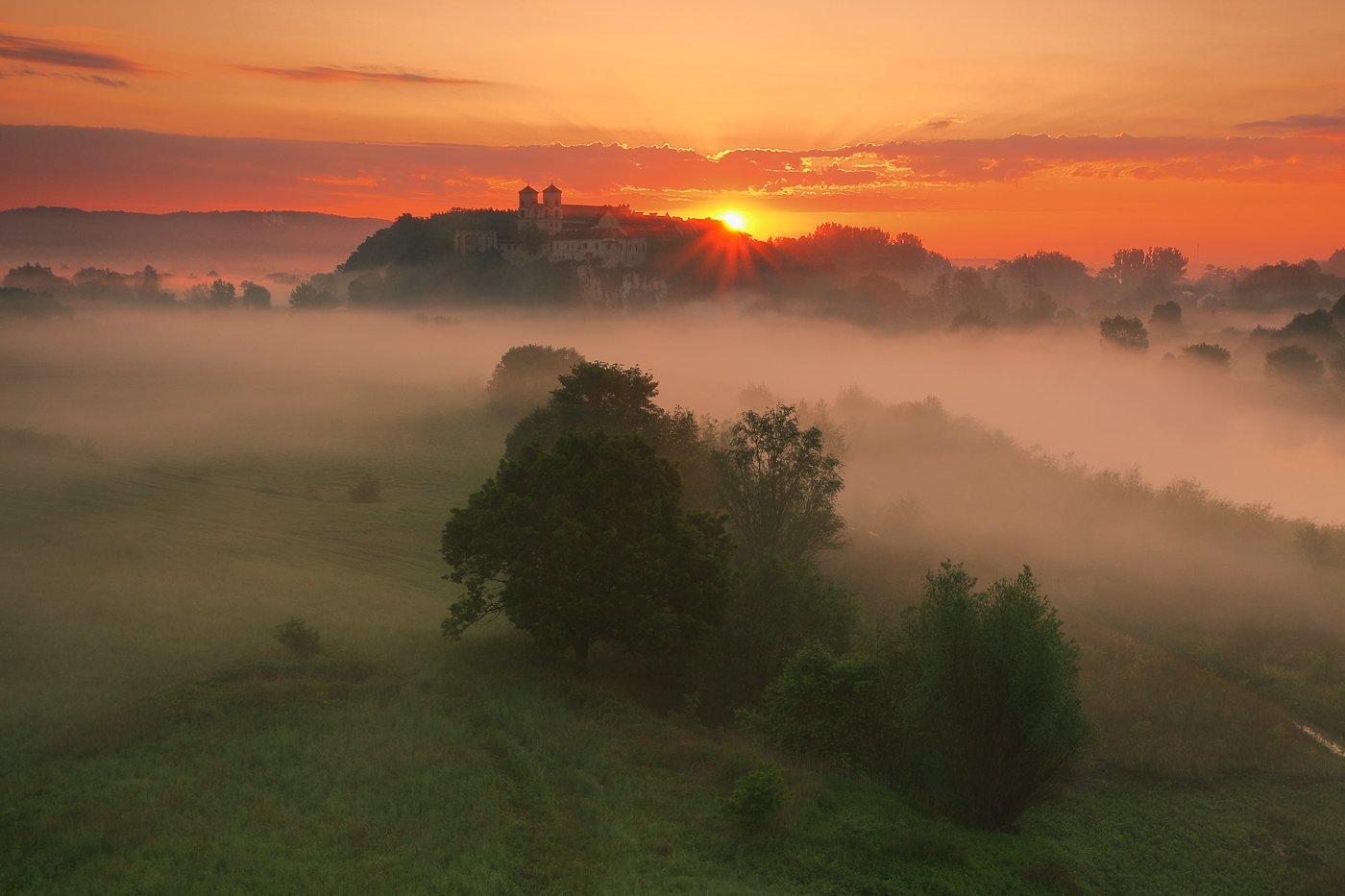 sunrise, morning, mood, monastery, river, fog, sun,, Jacek Lisiewicz