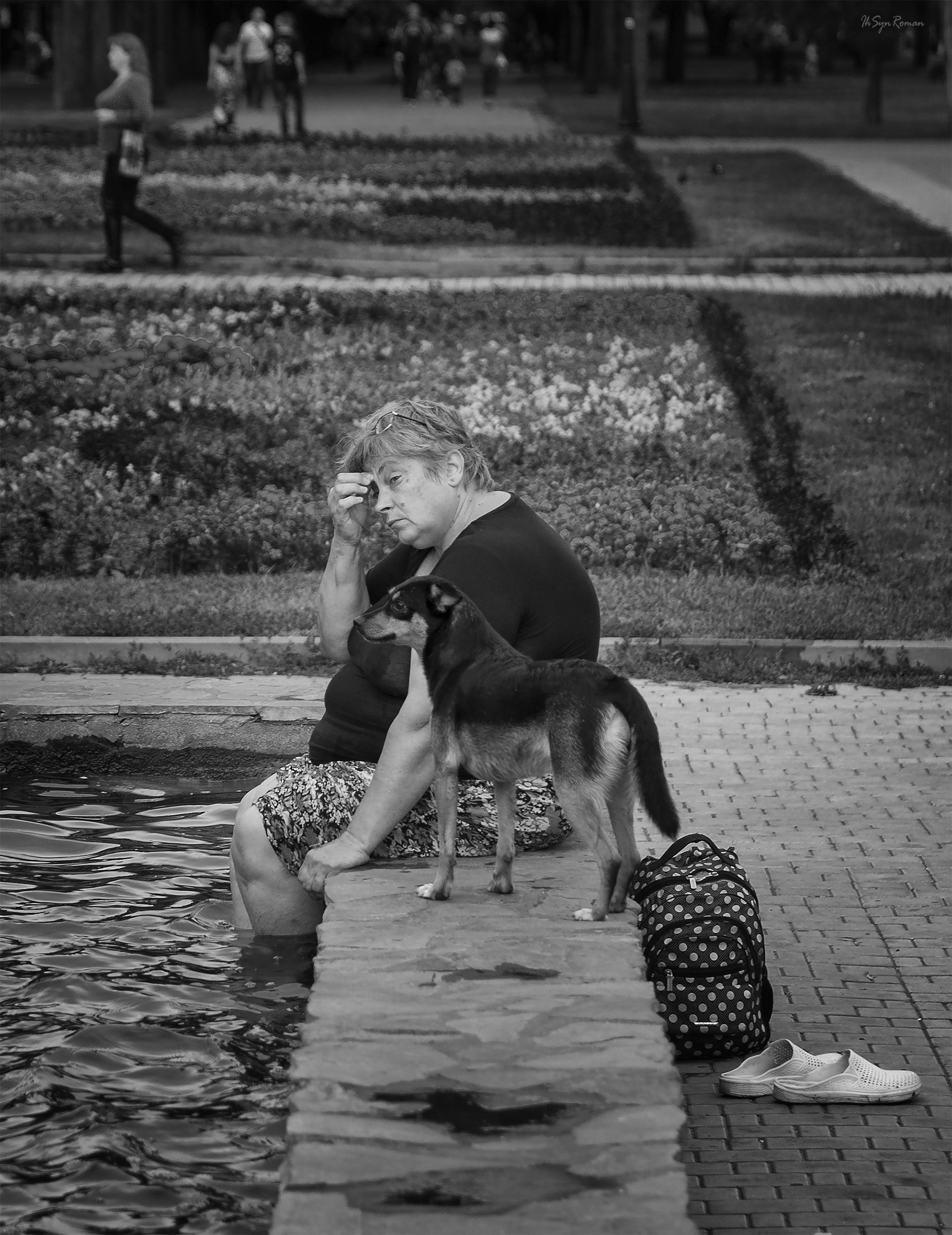 женщина,жанр,улица,собака,вода,фонтан, Roma  Chitinskiy