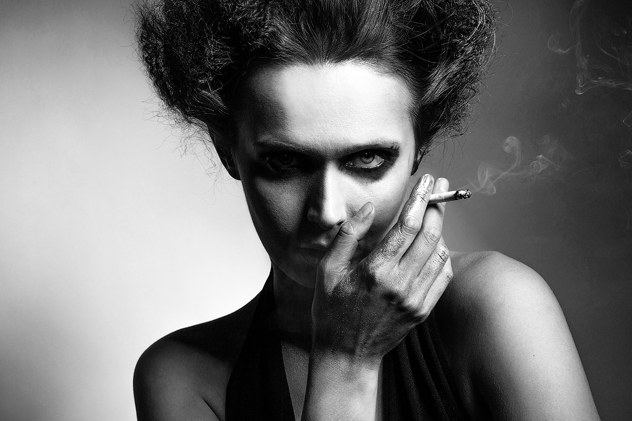 чб, сигарета, дым, фешн, гламур, портрет, девушка, Дарья Комарова
