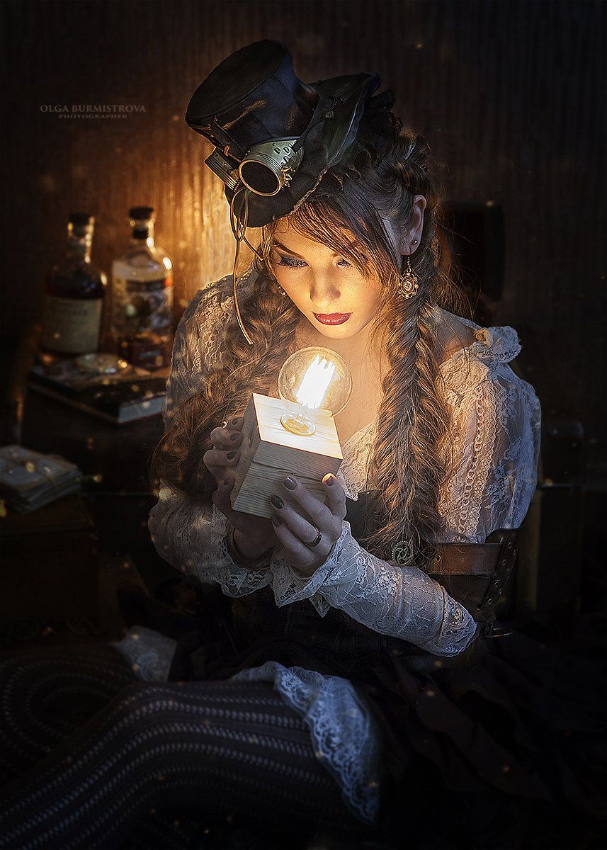 steampunk girl, лампа эдисона, костюм, стимпанк, Ольга Бурмистрова