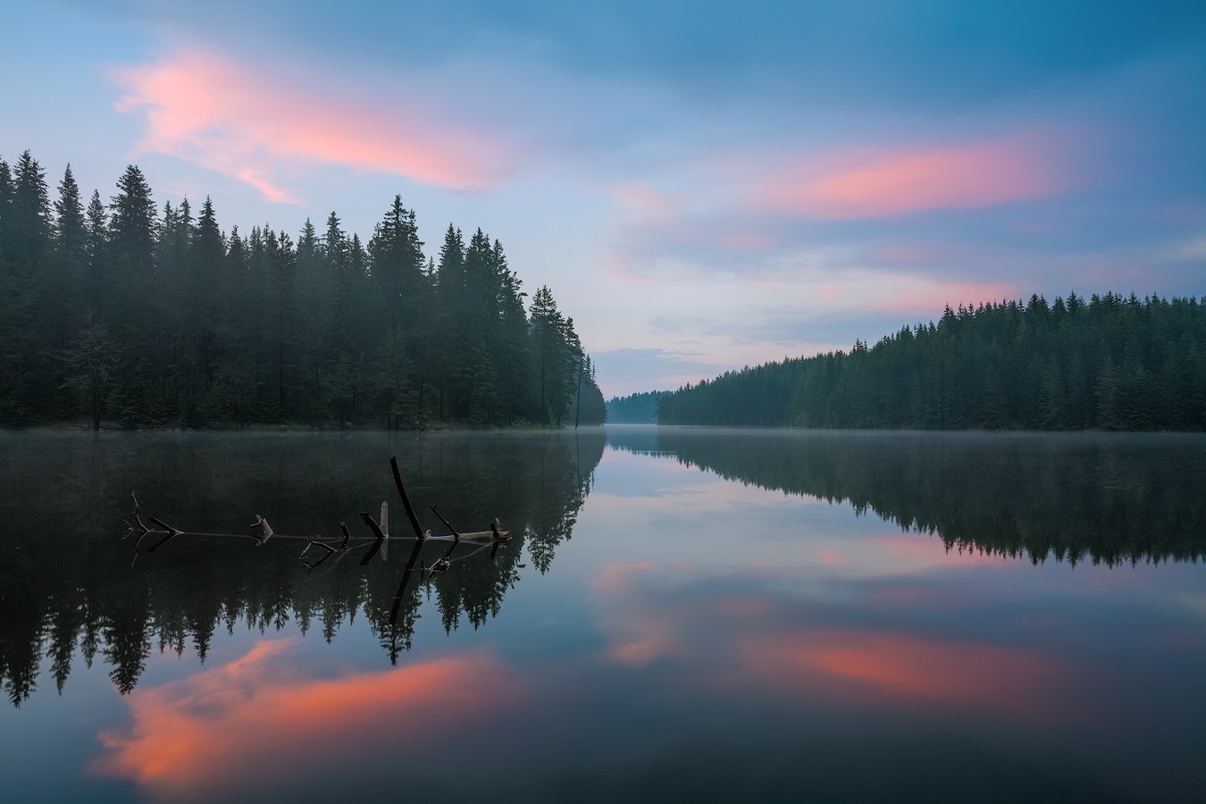 отражения, вода, озеро, закат, лес, Светлозар Аспарухов