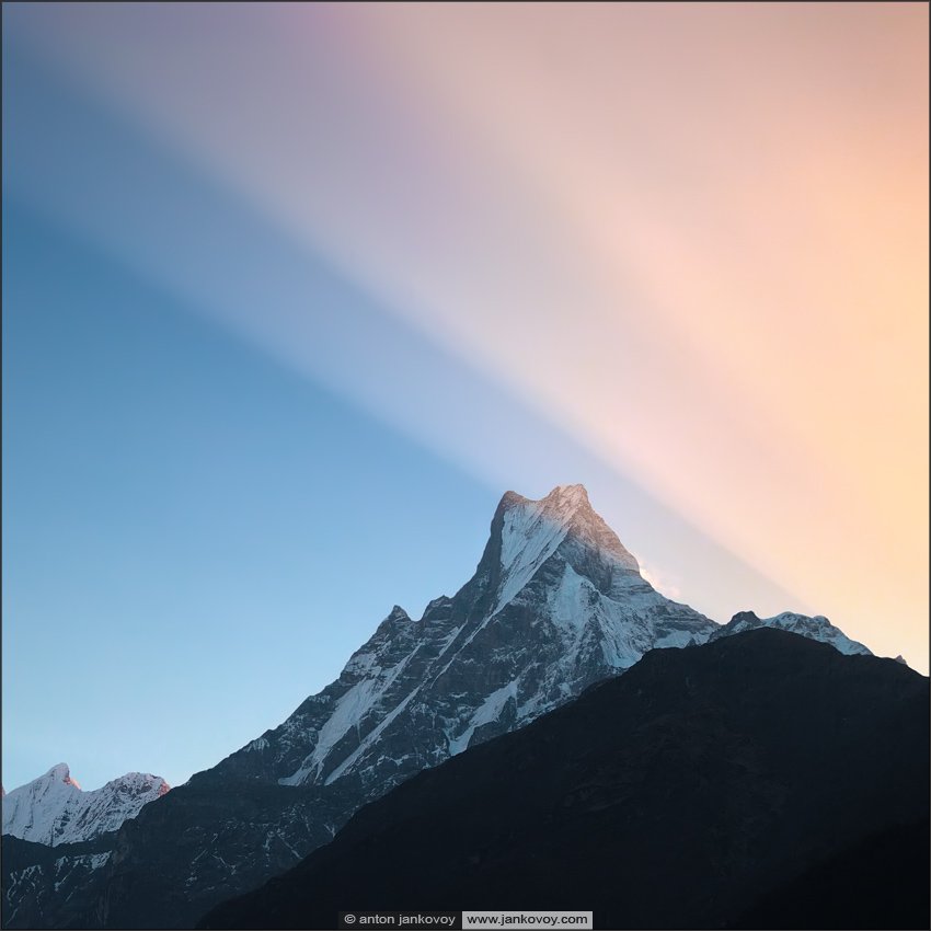 небо, непал, гималаи, луч, пик, гора, вершина, рассвет, machhapuchhre, nepal, himalaya, peak, mount, mountain, ray, sunrise, Антон Янковой (www.photo-travel.com.ua)