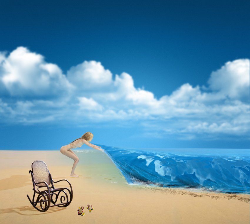chair, wave, ocean, water, sand, Caras Ionut