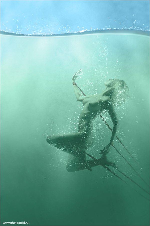 девушка, вода, ленты, пузырьки, подводный, волна, небо, Сергей Востриков