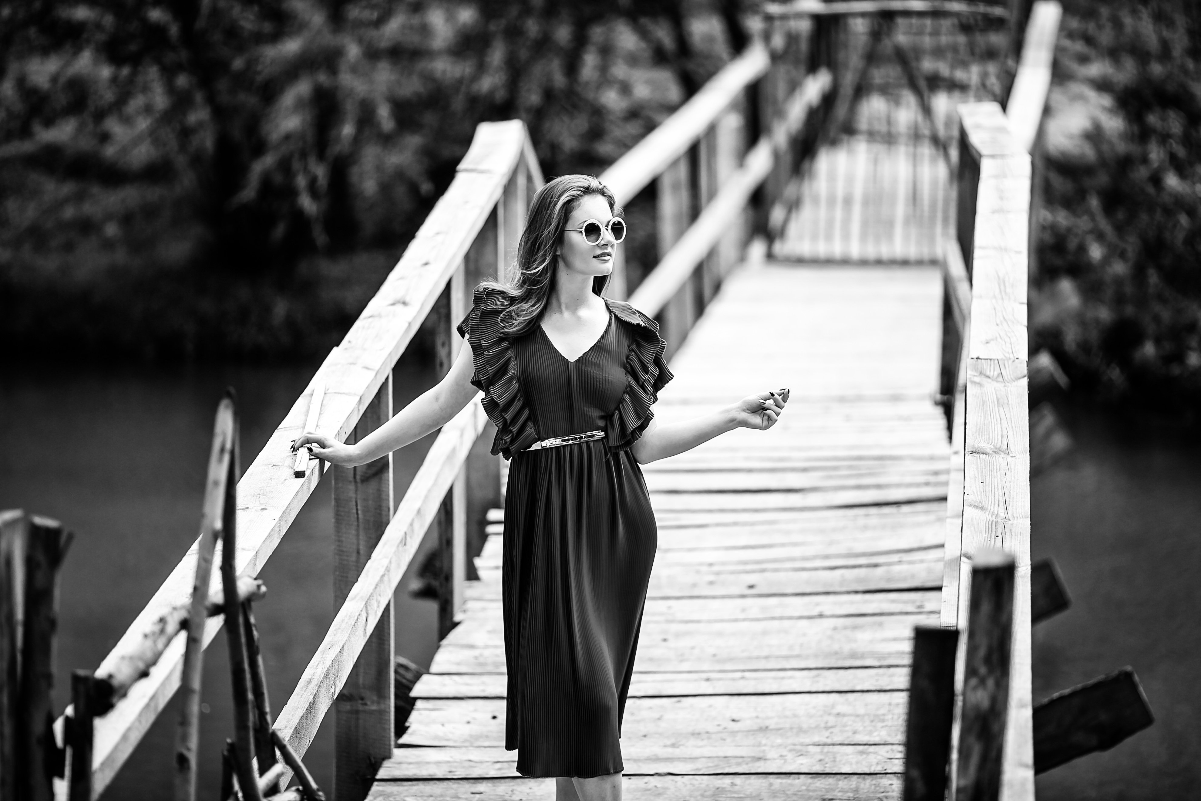 Черно-белое, лето, модель, на мосту, красивая девушка,фотосессия, Мария Братан