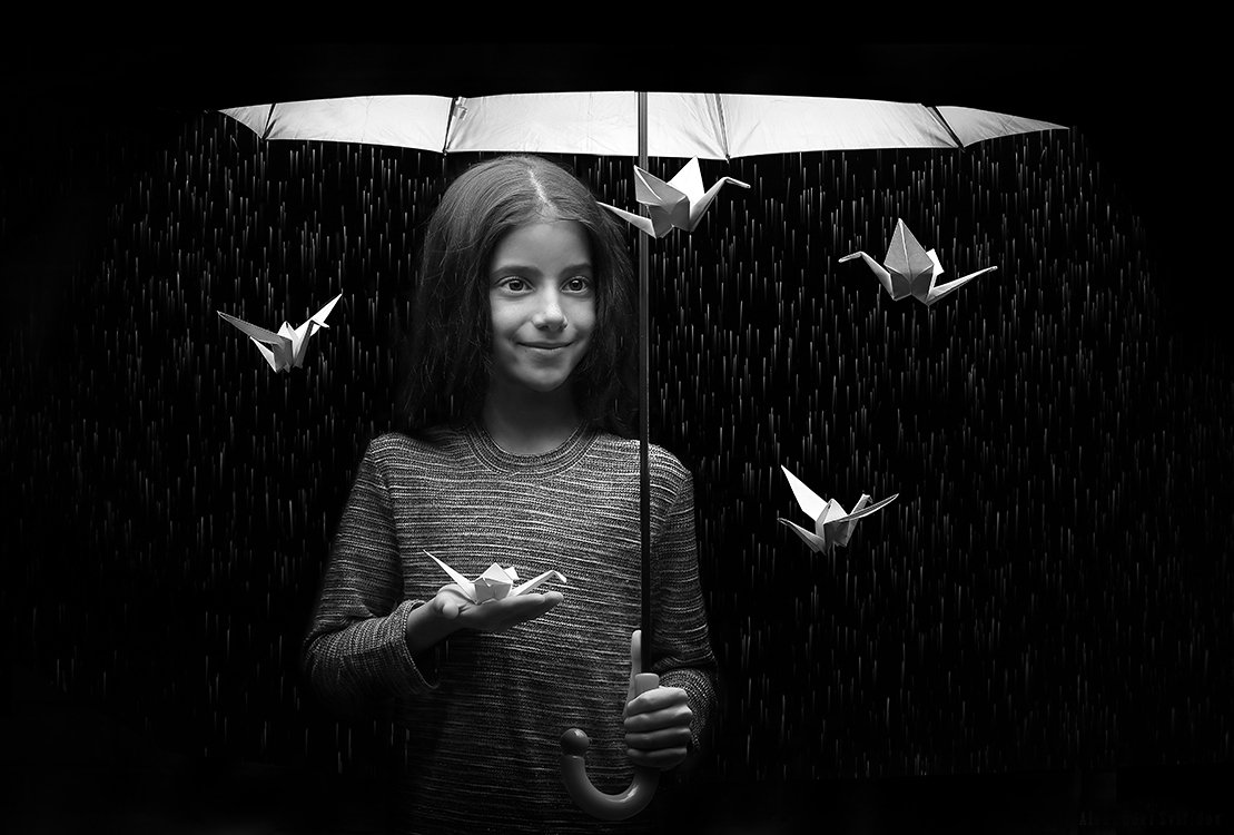 umbrella girl rain magic, Alexander Sviridov