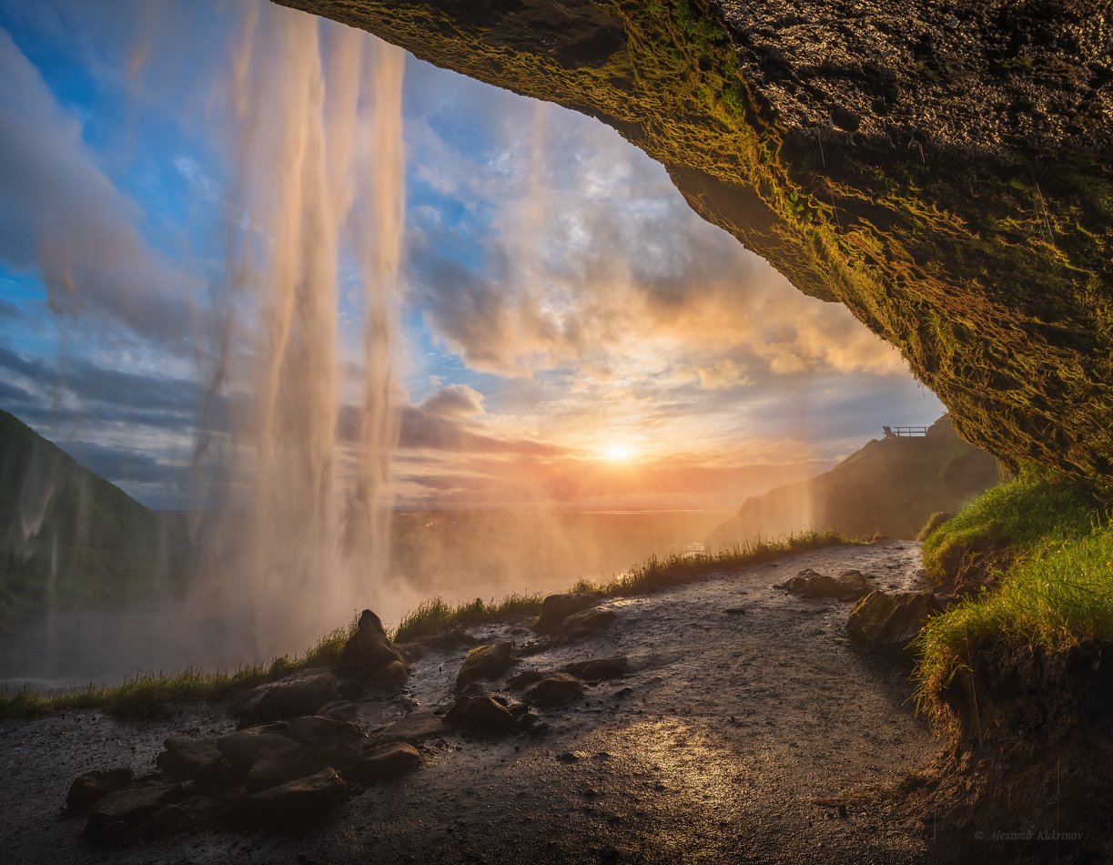 исландия, путешествия, закат, пейзаж, водопад, сельяландсфосс, island, travel, Александр Кукринов