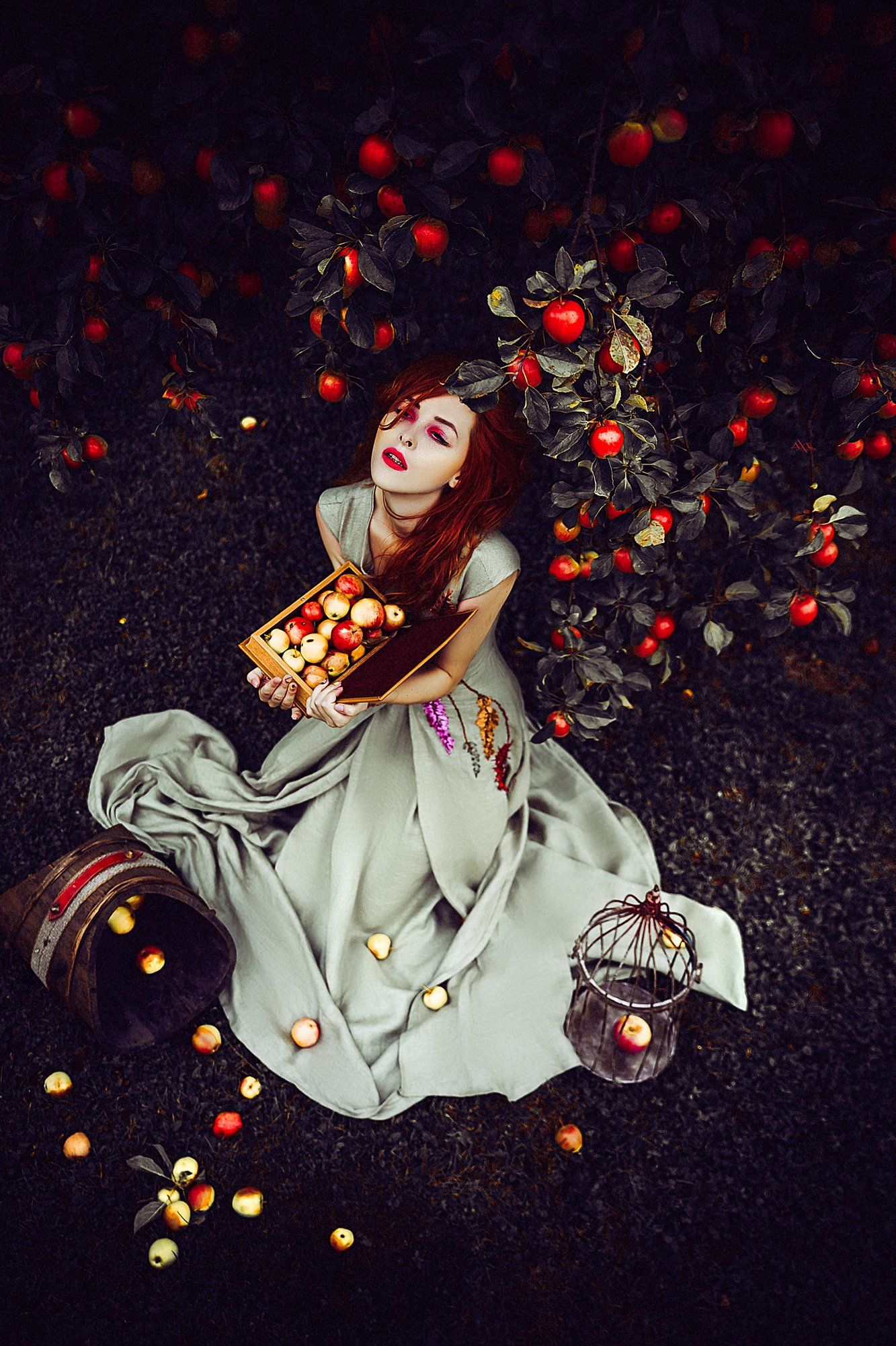 woman, portrait, natural light, beauty, redhead, apples, garden, grading, Руслан Болгов (Axe)