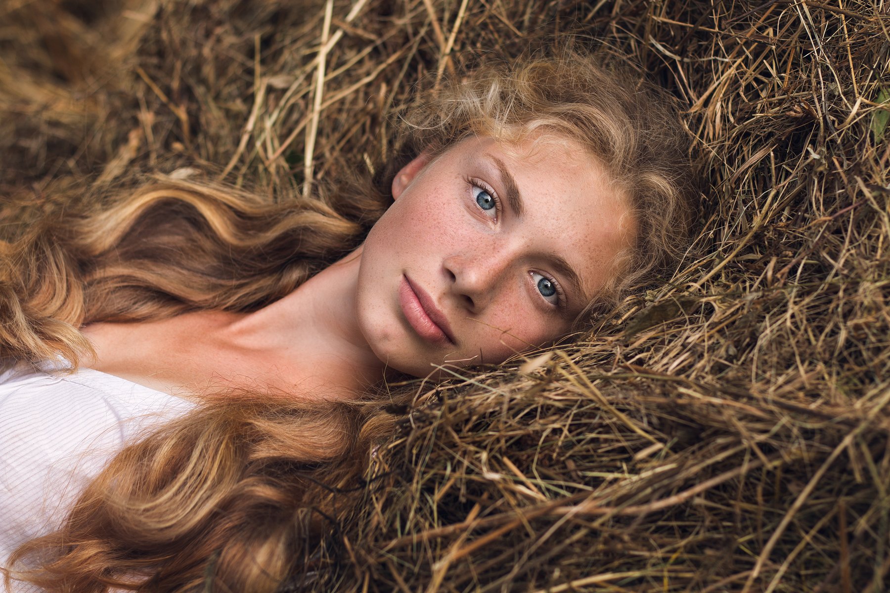 portrait girl summer nature hay view, Elina Garipova