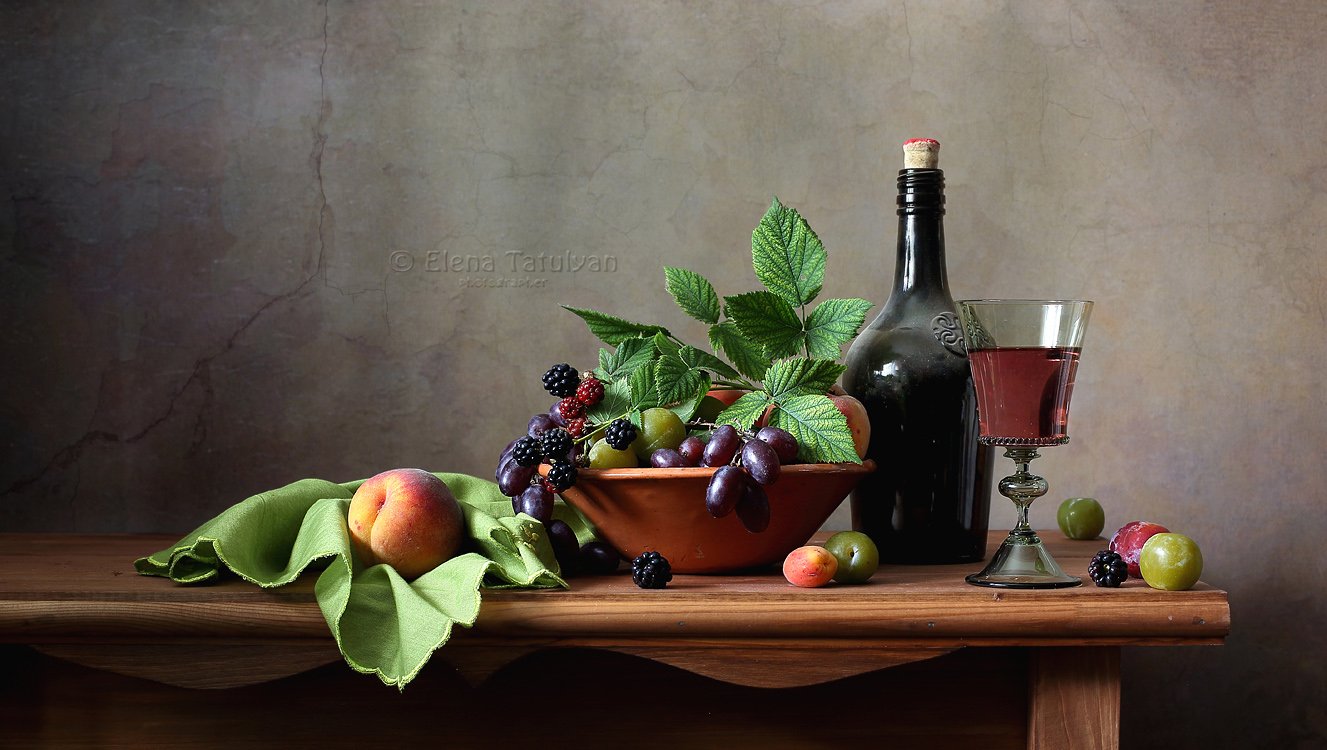 вино, бокал, фрукты, ягоды, лето, лесное стекло, Елена Татульян